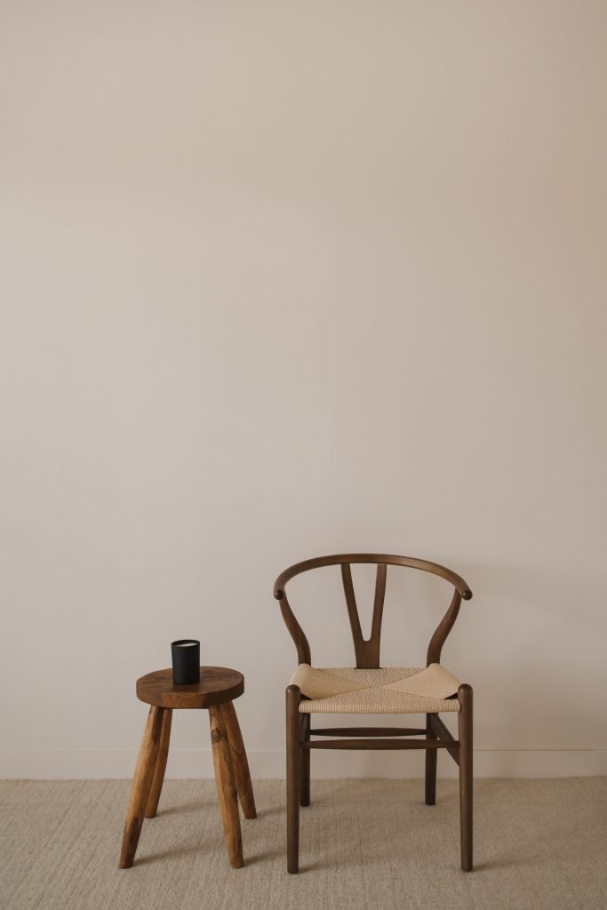 A chair and stool