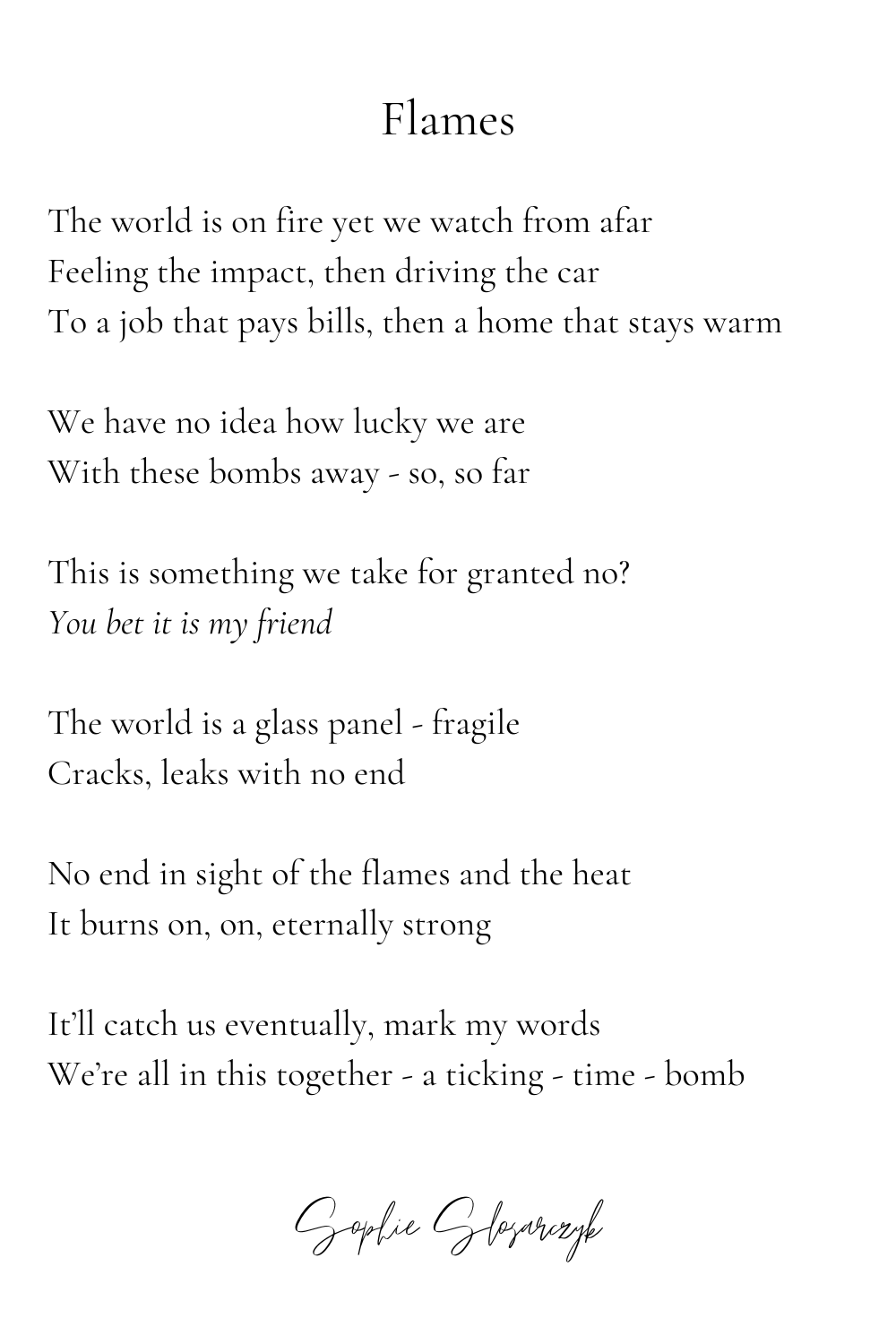 Flames (poem) by Sophie Slosarczyk