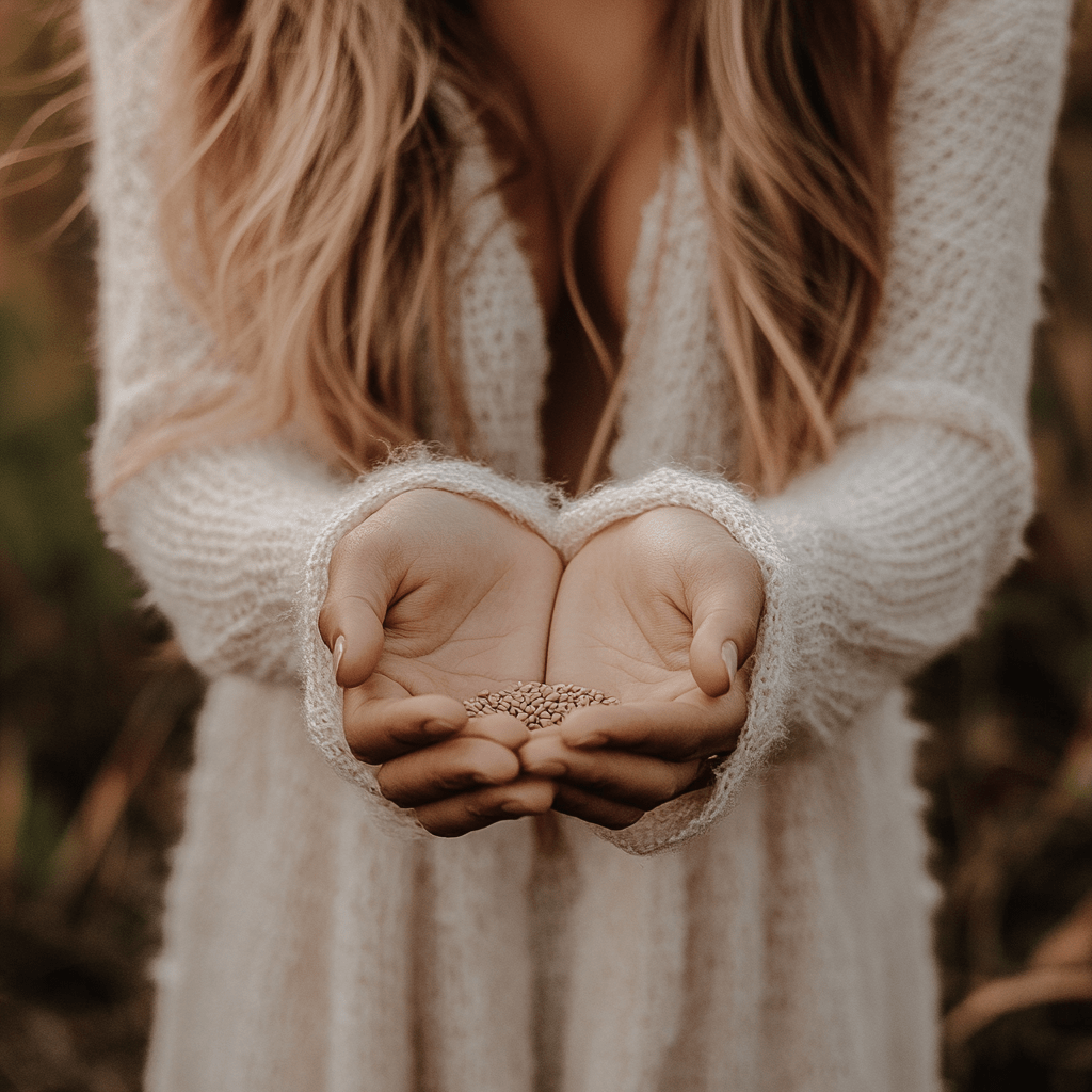 main image for the post titled 'gratitude practice' - a woman holding seeds in her hands.