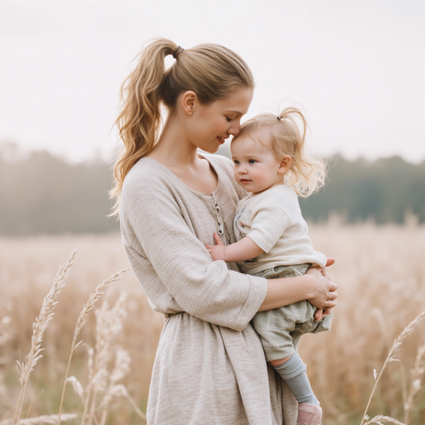 A guide to the mental load of motherhood main image - a mother holding her child outdoors.